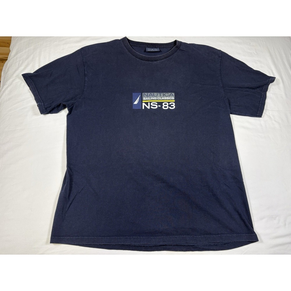 Vtg 90s Nautica Sailing Classics Shirt L USA Made NS-83 Boat Double Sided Navy